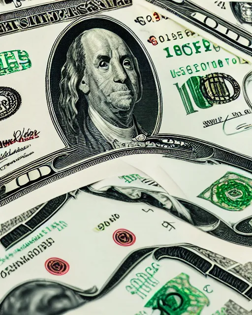 Image similar to upclose 4 k quality photography of 1 0 0 dollar bills