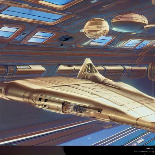 Image similar to starship enterprise docked at a space station, highly detailed 1 9 7 0 s scifi art