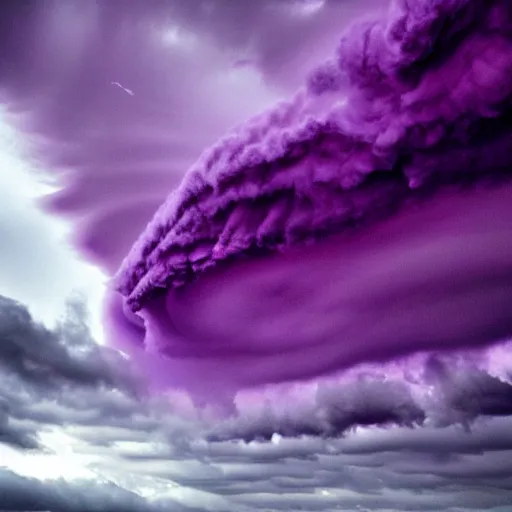 Image similar to amazing photo of purple clouds in the shape of a tornado, digital art, beautiful dramatic lighting