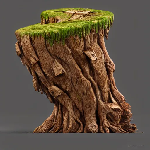 Image similar to donald trump is fused into a tree stump, hyperdetailed, artstation, cgsociety, 8 k