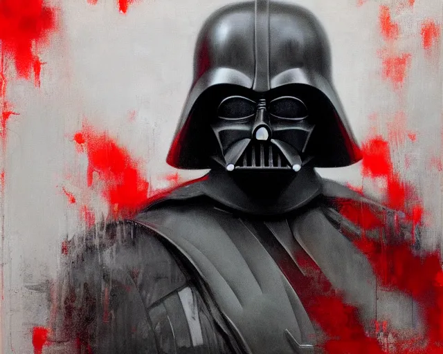 Image similar to portrait of darth vader in shades of grey but with red by jeremy mann