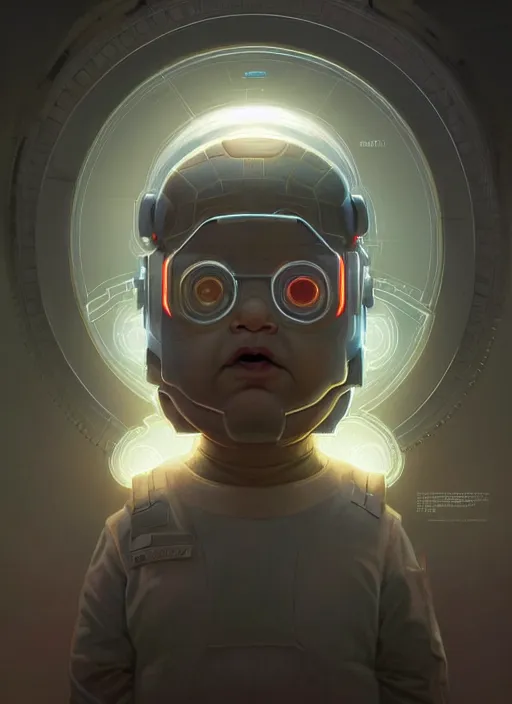 Prompt: symmetry!! portrait of chubby baby george w bush, sci - fi, tech wear, glowing lights!! intricate, elegant, highly detailed, digital painting, artstation, concept art, smooth, sharp focus, illustration, art by artgerm and greg rutkowski and alphonse mucha