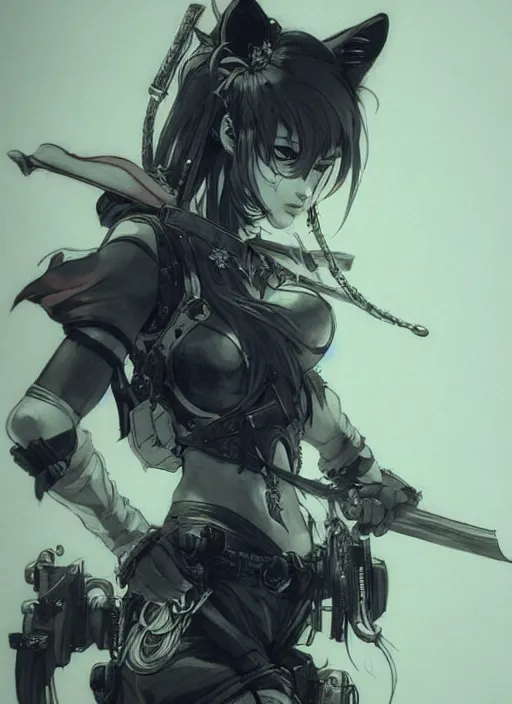 Prompt: portrait of a beautiful young fox female with wearing pirate attire. in style of yoji shinkawa and hyung - tae kim, trending on artstation, dark fantasy, great composition, concept art, highly detailed, dynamic pose, vibrant colours.