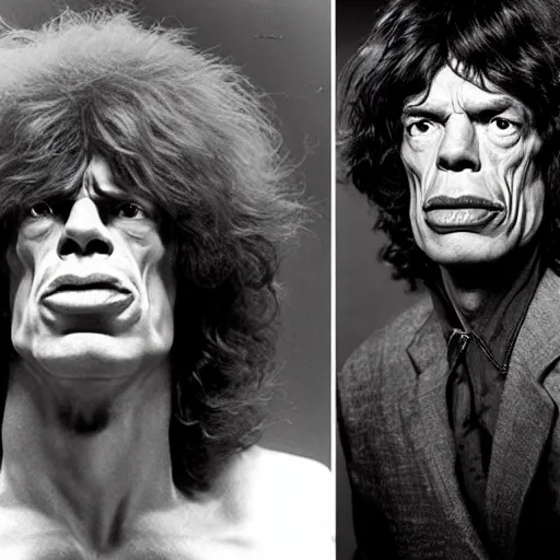 Prompt: a 6 0's live action tv show sci - fi portrait of mick jagger as a giant kaiju monster, hyper realistic