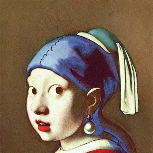 Prompt: doraemon with pearl earrings like het meisje met de parel, jan vermeer ， oil painting, cinematic