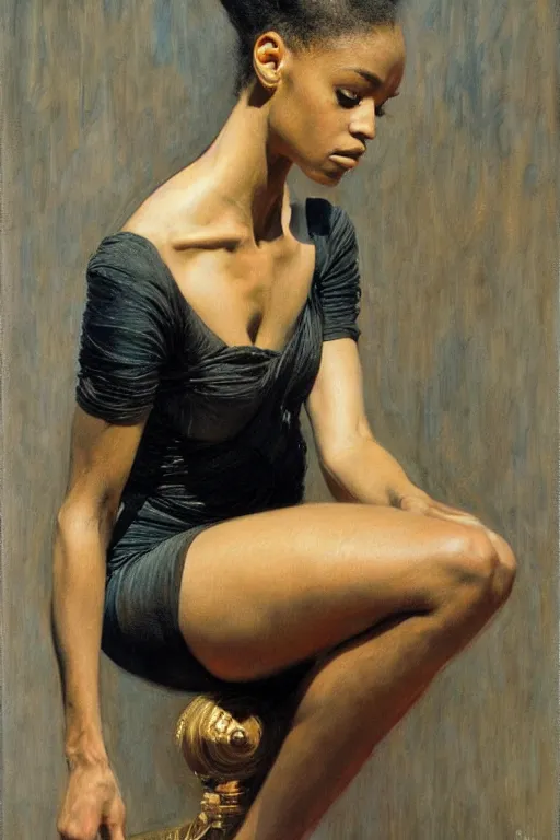 Prompt: portrait of a gorgeous graceful nubian prima ballerina, by donato giancola and berthold woltze.