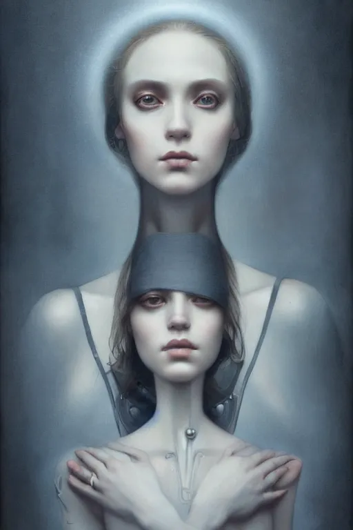 Image similar to a portrait of a single lonely clockpunk female, detailed, realistic eyes, symmetry body features proportions, award winning, by Tom Bagshaw