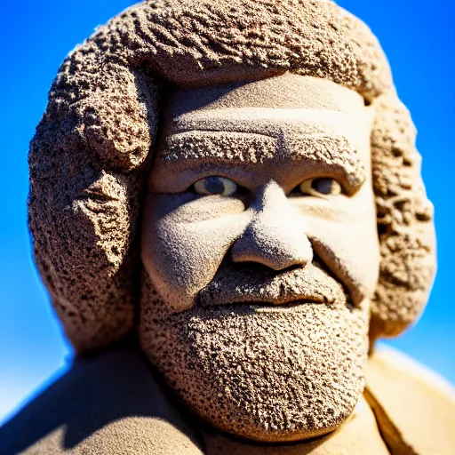 Prompt: sand sculpture of bob ross, highly detailed, photograph, 5 0 mm f 1. 4, bright sunlight