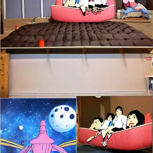 Image similar to couch flying through outer space studio ghibli