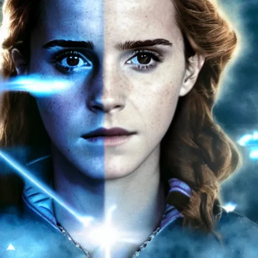 Prompt: Photograph. Double exposure. Emma Watson as Hermione Granger. Natalie Portman as Padme Amidala. Smokey. Dramatic lighting. Color graded. Blue and grey. Extremely detailed. Cinematic.