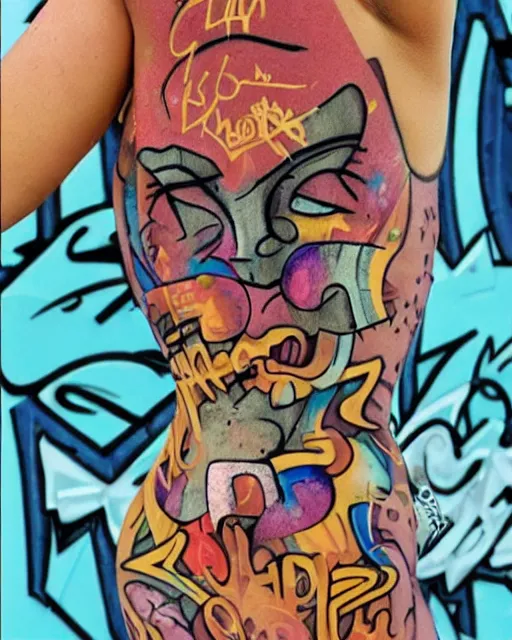 Image similar to free style graffiti on a cool girl body that says left