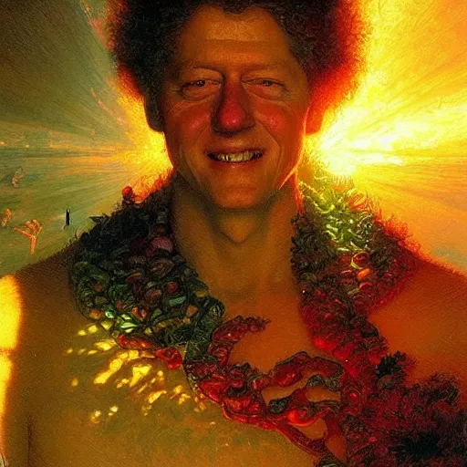 Image similar to bill clinton made of vegetables!!!, radiant light, caustics, heroic, bright iridescent light, by gaston bussiere, bayard wu, greg rutkowski