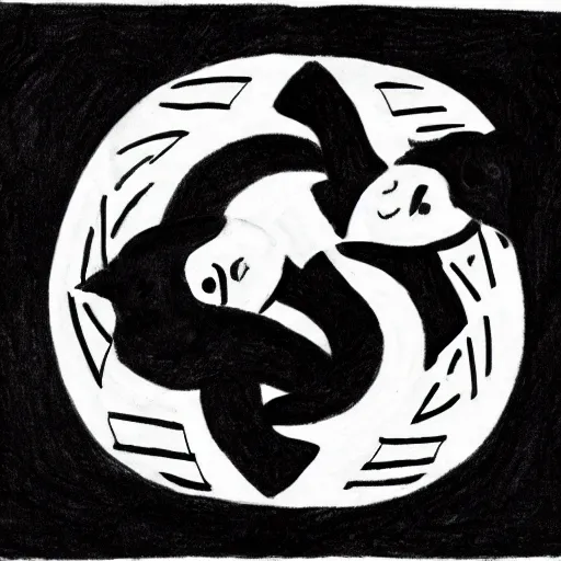 Prompt: a black and white ouroboros drawing