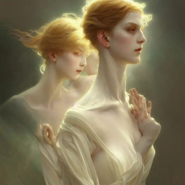 Prompt: translucent ghost, diffuse lighting, fantasy, intricate, elegant, highly detailed, lifelike, photorealistic, digital painting, artstation, illustration, concept art, smooth, sharp focus, art by John Collier and Albert Aublet and Krenz Cushart and Artem Demura and Alphonse Mucha