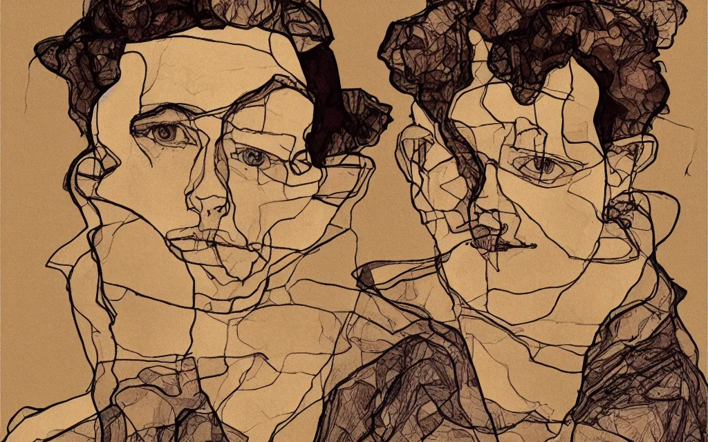 Image similar to a vector illustration portrait by egon schiele done in adobe illustrator, trending on behance