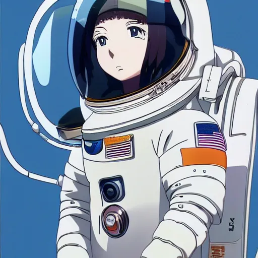 Image similar to anime visual of a female astronaut ; official media ; animated by hajime yatate ; by shinichiro watanabe