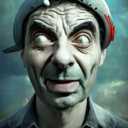 Image similar to Very very very very highly detailed epic central composition photo of Mr Bean face, intricate, utopian, sci-fi, extremely detailed, digital painting, smooth, sharp focus, illustration, intimidating lighting, incredible art by Brooke Shaden, artstation, concept art, Octane render in Maya and Houdini