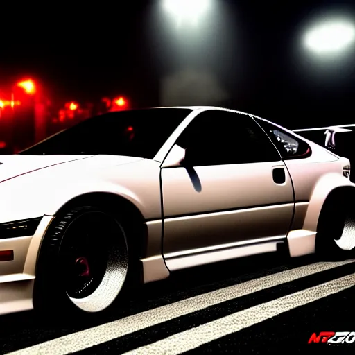 Image similar to a car 300ZX twin turbo drift at illegal car meet, Shibuya prefecture, city midnight mist lights, cinematic lighting, photorealistic, highly detailed wheels, high detail