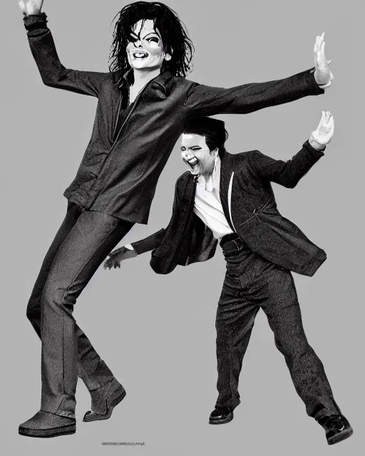 Prompt: a portrait of Michael Jackson & Michael Mcintyre dancing in front of a crowd,real life skin, intricate, highly detailed, artstation, concept art, smooth, sharp, photo