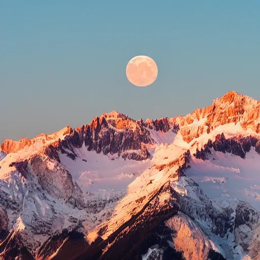 Prompt: a bloom moon over the alps at sunset in the summer