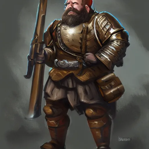 Prompt: Full body concept art of A High fantasy WW1 dwarven soldier firing a enchanted heavy shotgun trending on artstation deviantart Pinterest detailed High Resolution HD 8k