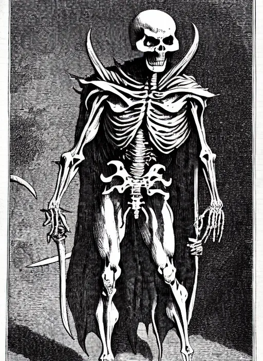 Prompt: illustration of motu's skeletor as a demon from the dictionarre infernal, etching by louis le breton, 1 8 6 9, 1 2 0 0 dpi scan, ultrasharp detail, clean scan