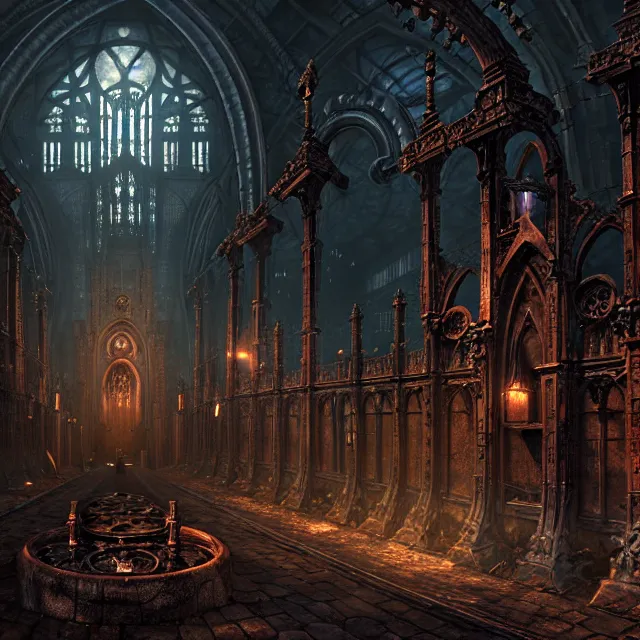 Image similar to steam necropolis, memento mori, gothic, neo - gothic, art nouveau, hyperdetailed copper patina medieval icon, stefan morrell, philippe druillet, ralph mcquarrie, concept art, steampunk, unreal engine, detailed intricate environment, octane render, moody atmospherics, volumetric lighting, ultrasharp, ominous, otherworldly