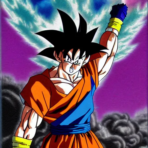 Image similar to Goku going crazy, rampaging everything, super saiyan black, black dress, dark aura, by Akira Toriyama