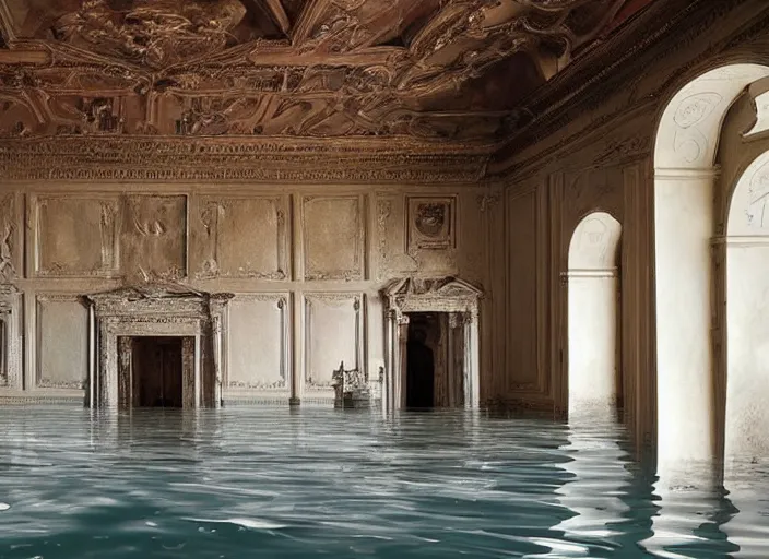 Prompt: a renaissance castle room flooded with water,