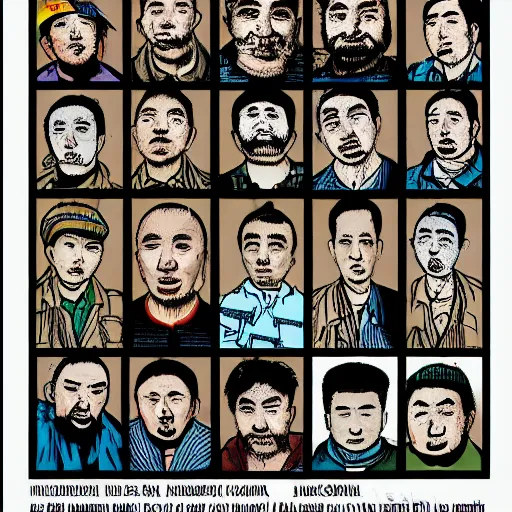 Image similar to uyghurs behind bars, in the style of daniel johnston and outsider art, 4k, overlaid with chinese text