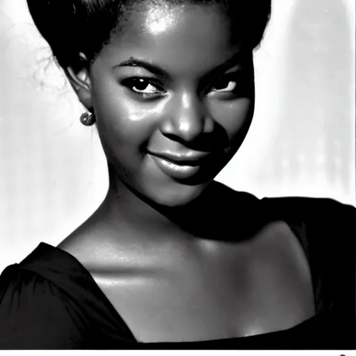 Image similar to black and white photo of a beautiful and elegant 1 9 6 5 young black actress