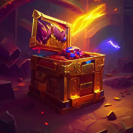 Prompt: epic glowing chest filled up with gold on a solid background, hyperdetailed photorealism by greg rutkowski, rich contrast of colors, 1 0 0 mega pixels, league of legends artwork