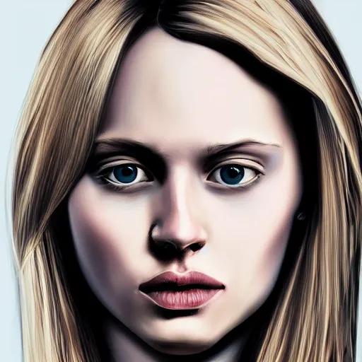 Image similar to portrait of blond girl who look like actor michael pitt realistic digital painting melancholic vibe