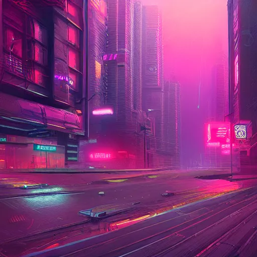 Image similar to a digital painting of a city at night, cyberpunk art by mike winkelmann, artstation, panfuturism, dystopian art, retrowave, synthwave