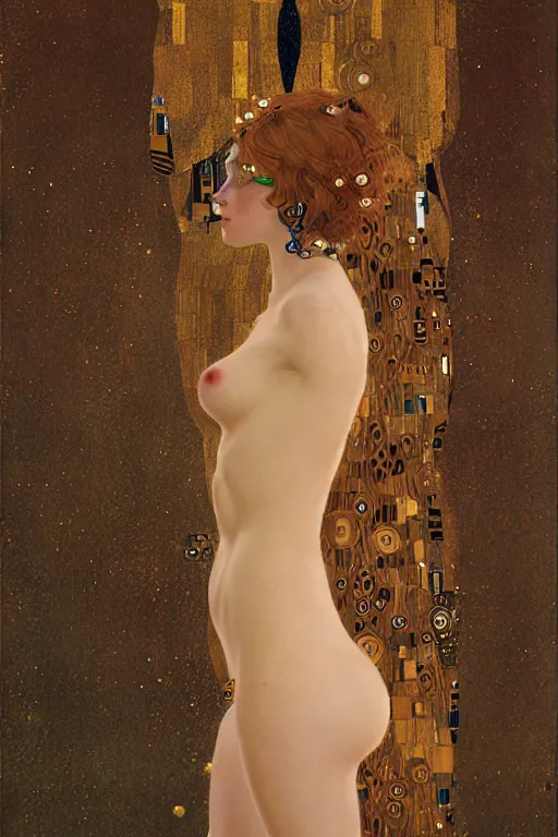 Prompt: beautiful young maiden cyborg, highly detailed, artstation, illustration, art by Gustav Klimt