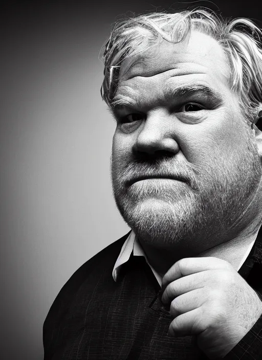 Prompt: seymour hoffman as Mayor Humdinger in the style of Lee Jeffries, award-winning, detailed, Sony a7R