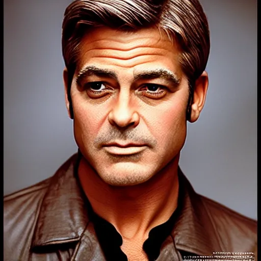 Prompt: George Clooney as Brad Pitt As Val Kilmer hybrid, studio portrait, movie-cover-art headshot