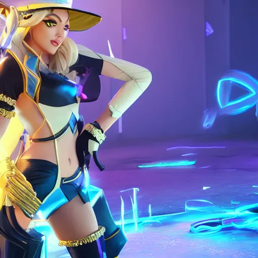 Image similar to still of pretty Ashe (League of Legends) in KDA More music video. 3d render, octane render, game art, realistic, highly detailed, trending on artstation, 4k, trending on artstation, pixar, cgsociety, unreal engine 5, redshift render, trending on artstation, blender, behance, cg