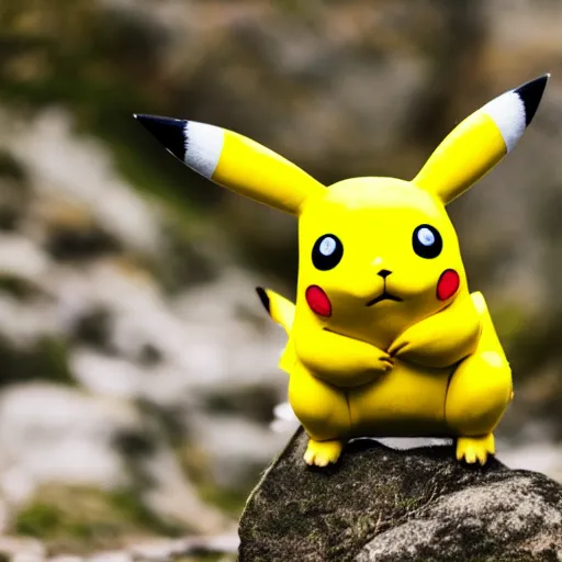 Image similar to photograph of a wild pikachu taken while hiking in the alps, 8k, nature photography