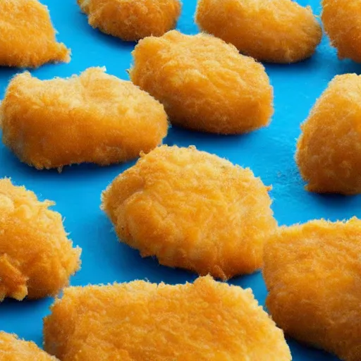 Prompt: photo of large chicken nuggets floating in the ocean