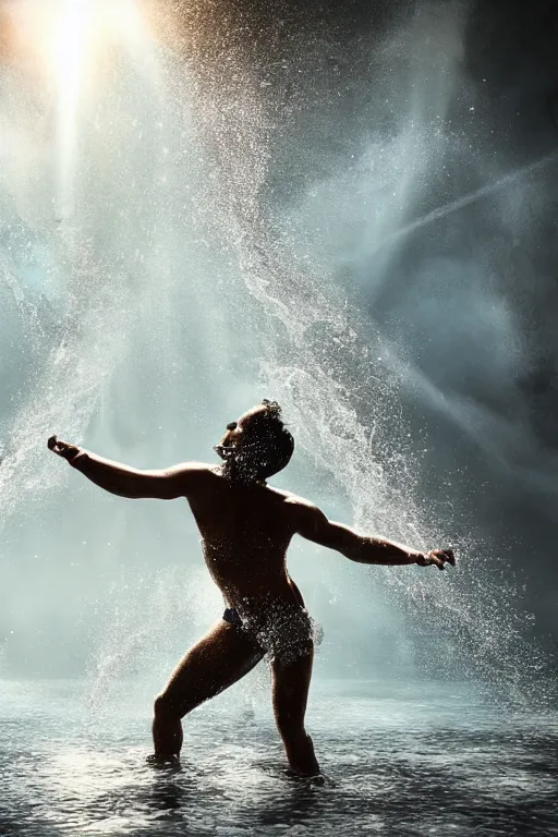 Image similar to water human dancing, cinematic lighting, extremely detailed, photorealistic