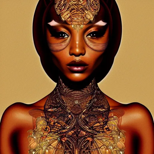 Prompt: vintage portrait of modern mermaid queen, zoom, rule of thirds, atmosphere, intricate, regal, latinas, ( brown skin ), symmetrical!!, loreal, maybelline, sephora, loreal, artstation, art by michael william kaluta, ( ( cinematic ) ) concept art, filmic, vsco