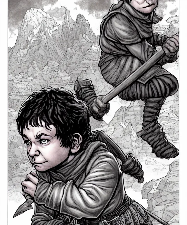 Image similar to a ( fantasy comic ) ( cover art ) portrait of a halfling burglar who looks like ( rick moranis ), digital illustration by jenny frison and sana takeda and kentaro miura, fine inking lines, dnd, highly detailed!, hd, 4 k, trending on artstation