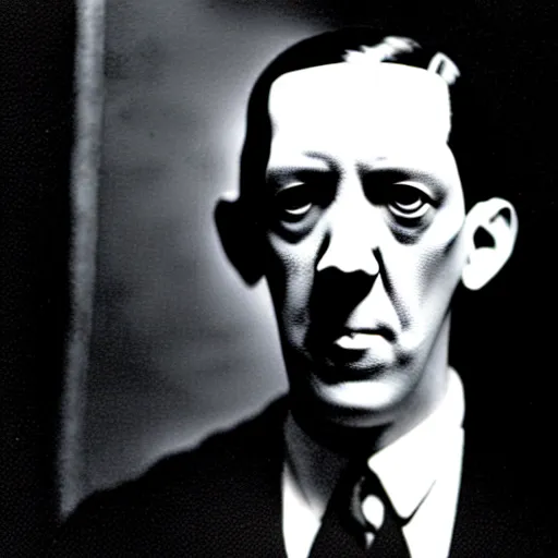 Prompt: h p lovecraft posing for a camera, holding up an eye during an photoshoot for his early 2 0 0 0's techno album, artstation, detailed