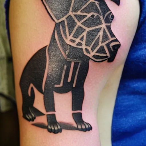 Image similar to tattoo design, stencil, tattoo stencil, traditional, a world famous tattoo of a geometric dog