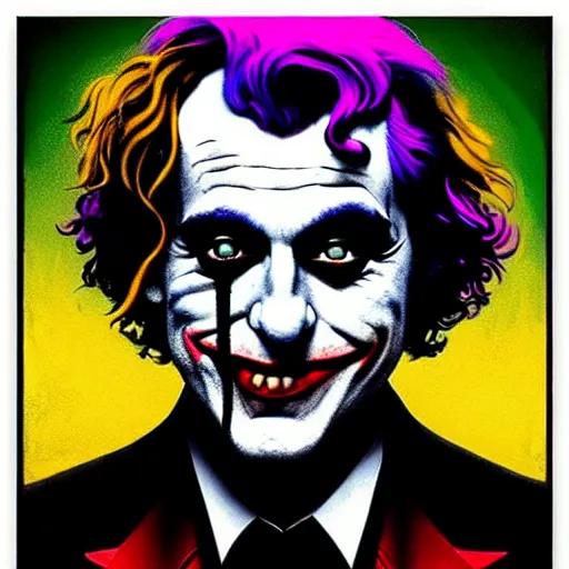 Image similar to ilya yefimovich repin and mimmo rottela and banksy as joaquin phoenix skinny joker, holding lady gaga harley queen hand, ultra photorealistic, intricate details, pop art style, concept art, confident posse, justify content center, 2 colours, warm color, 4 k, 4 d, ultra smooth, sharp focus,