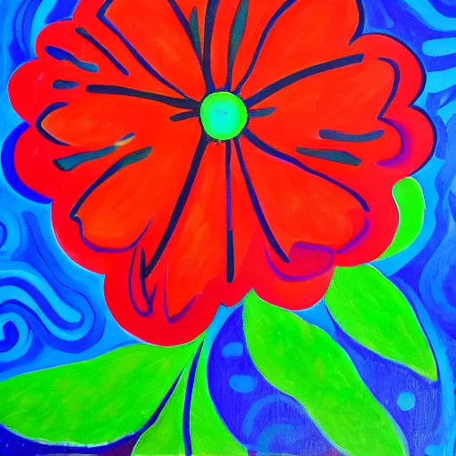 Image similar to a painting of a red flower on a yellow background, a pop art painting by laurel burch, trending on pixabay, fauvism, acrylic art, fauvism, oil on canvas