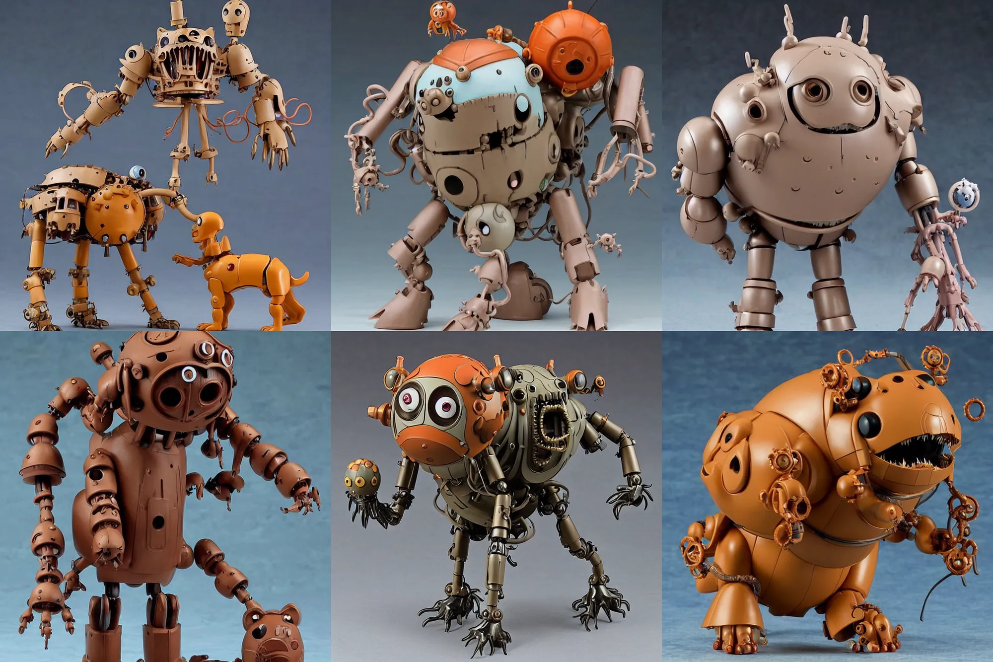 Prompt: A scary Lovecraftian giant mechanized adorable puppy from Studio Ghibli Howl's Moving Castle (2004) as a 1980's Kenner style action figure, 5 points of articulation, full body, 4k, highly detailed. award winning sci-fi. look at all that detail!
