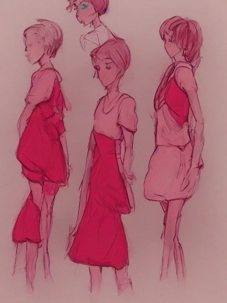 Image similar to pink and red twins by Disney Concept Artists, blunt borders, golden ratio