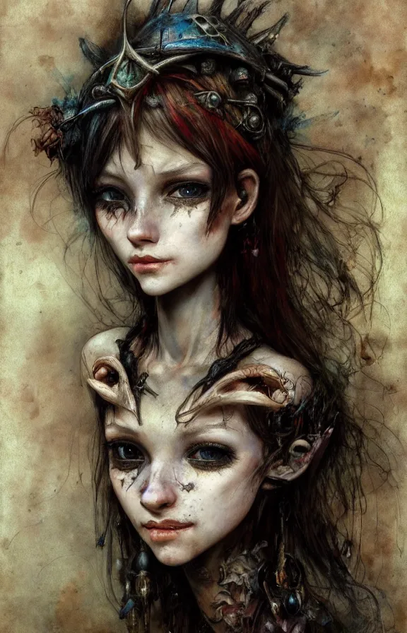 Prompt: hyper - realistic portrait of a beautiful waifish emo girl in tattered and torn rococo miltary fatigues by affandi and gurney, brian froud, jean baptiste monge, cinematic, baroque, sad, artstation, masterpiece, cgsociety, style of dungeons and dragons